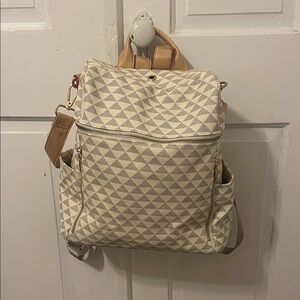 Geometric Patterned Cream Backpack